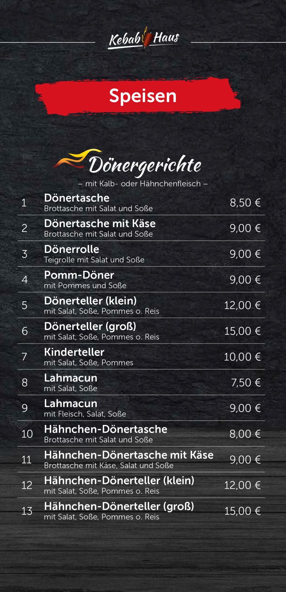 Speisekarte – Seite 1